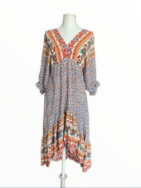 Women's Umgee paisley floral print dress boho hippie peasant size small